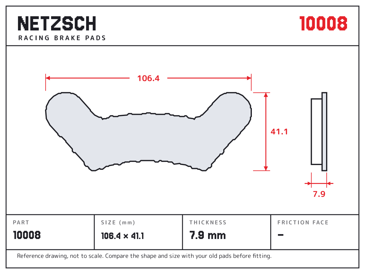NETZSCH 10008 brake pad drawing: 106.4 × 41.1 mm, 7.9 mm thick