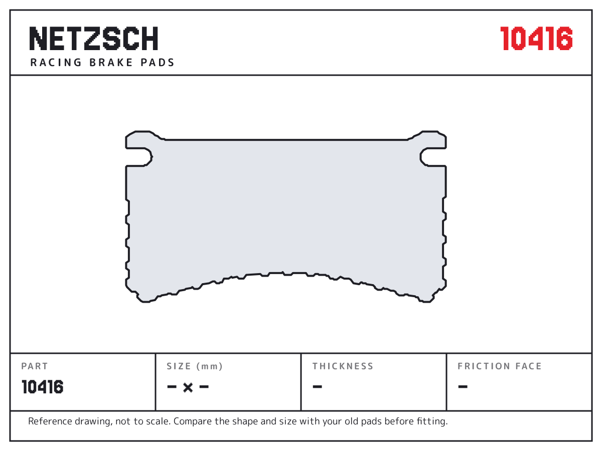 NETZSCH 10416 brake pad drawing: unconfirmed × unconfirmed mm, 16.5 mm thick