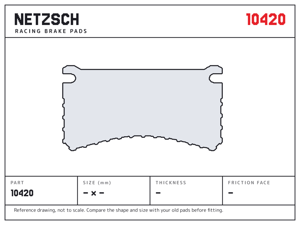 NETZSCH 10420 brake pad drawing: unconfirmed × unconfirmed mm, 20.3 mm thick