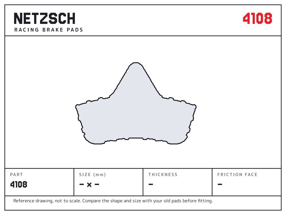NETZSCH 4108 brake pad drawing: unconfirmed × unconfirmed mm, 7.6 mm thick