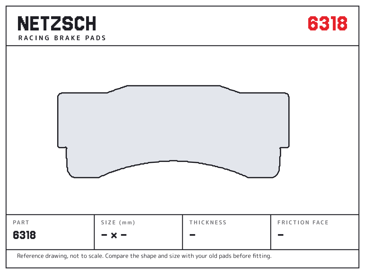 NETZSCH 6318 brake pad drawing: unconfirmed × unconfirmed mm, 18 mm thick