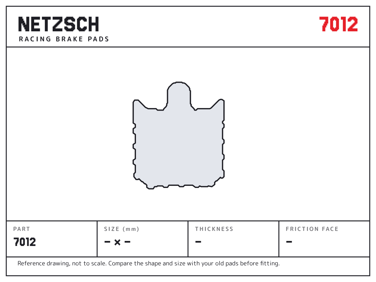 NETZSCH 7012 brake pad drawing: unconfirmed × unconfirmed mm, 12.7 mm thick