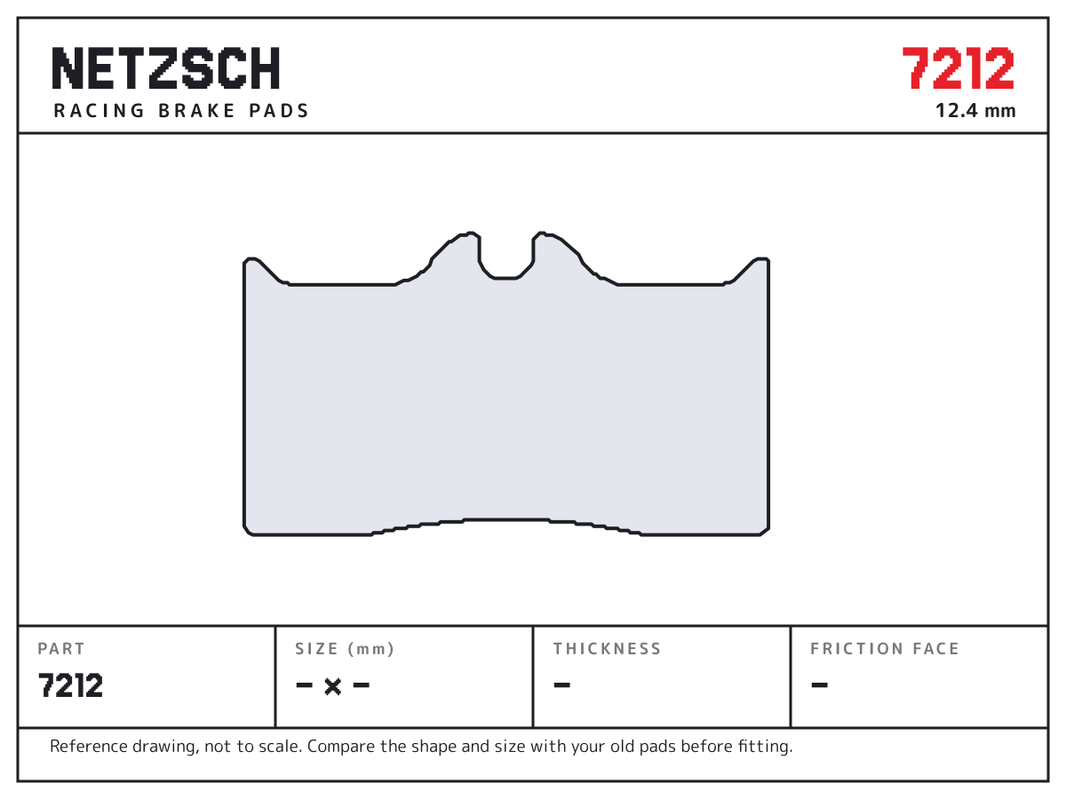 NETZSCH 7212 brake pad drawing: unconfirmed × unconfirmed mm, 12.4 mm thick