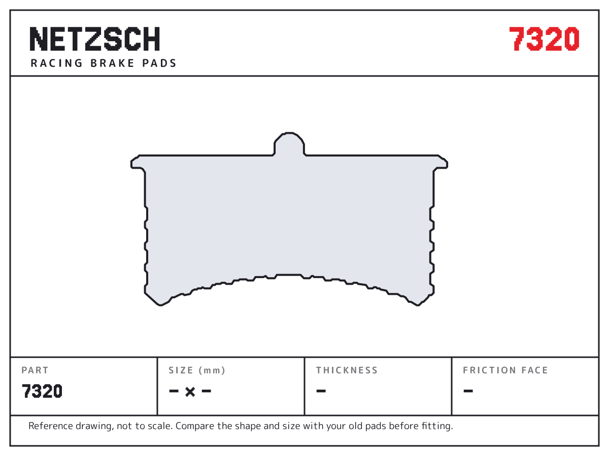 NETZSCH 7320 brake pad drawing: unconfirmed × unconfirmed mm, 20.3 mm thick