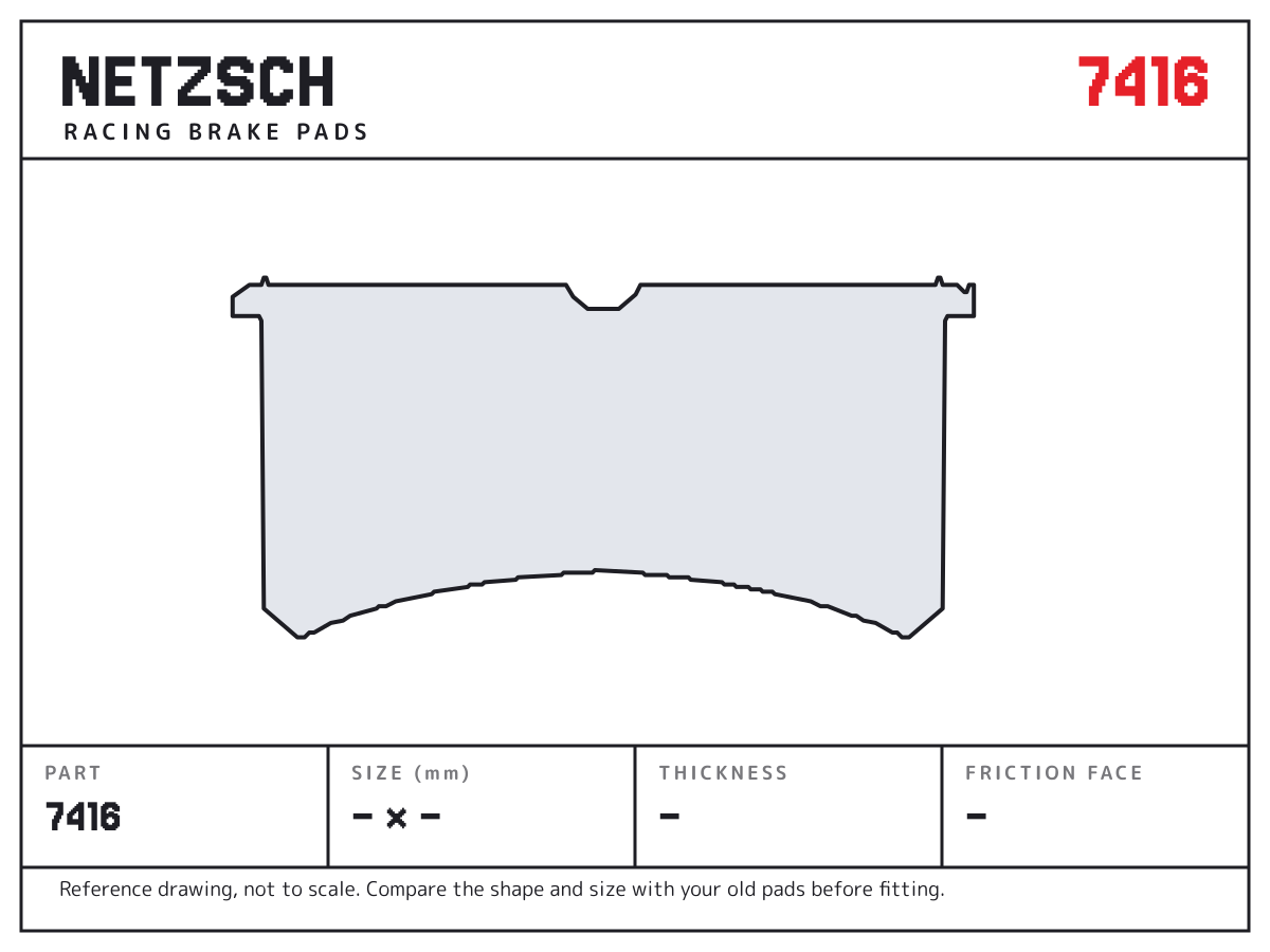 NETZSCH 7416 brake pad drawing: unconfirmed × unconfirmed mm, 16.5 mm thick