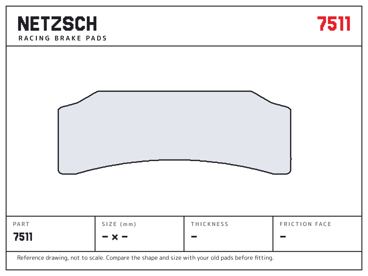 NETZSCH 7511 brake pad drawing: unconfirmed × unconfirmed mm