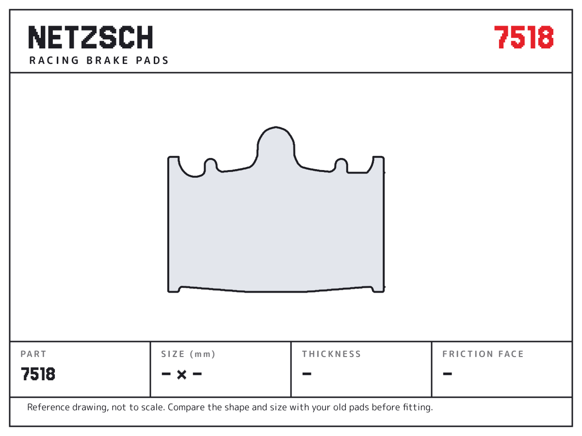 NETZSCH 7518 brake pad drawing: unconfirmed × unconfirmed mm, 8 mm thick