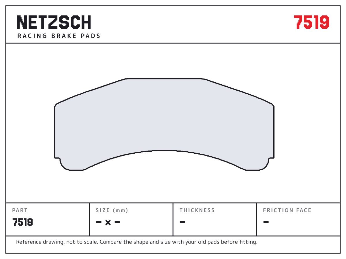 NETZSCH 7519 brake pad drawing: unconfirmed × unconfirmed mm, 25 mm thick