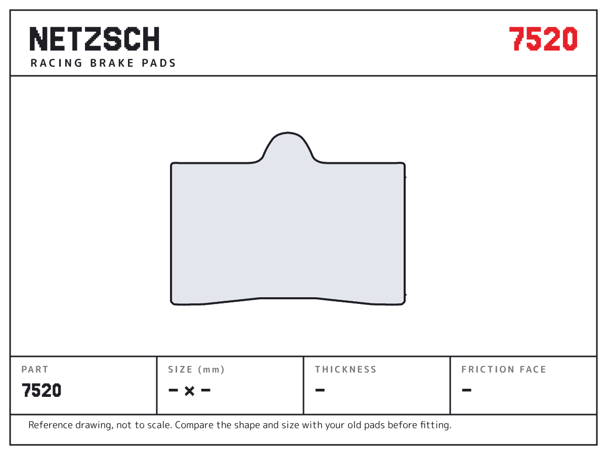 NETZSCH 7520 brake pad drawing: unconfirmed × unconfirmed mm, 8 mm thick