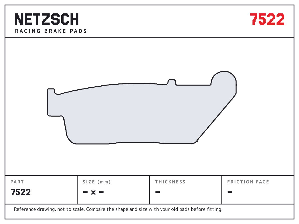 NETZSCH 7522 brake pad drawing: unconfirmed × unconfirmed mm, 8 mm thick