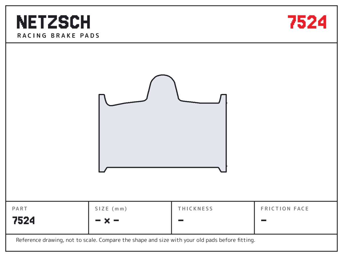 NETZSCH 7524 brake pad drawing: unconfirmed × unconfirmed mm, 8 mm thick