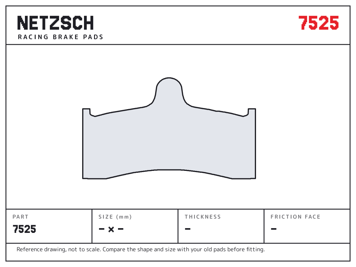 NETZSCH 7525 brake pad drawing: unconfirmed × unconfirmed mm, 10 mm thick