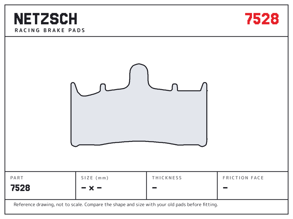 NETZSCH 7528 brake pad drawing: unconfirmed × unconfirmed mm, 9 mm thick