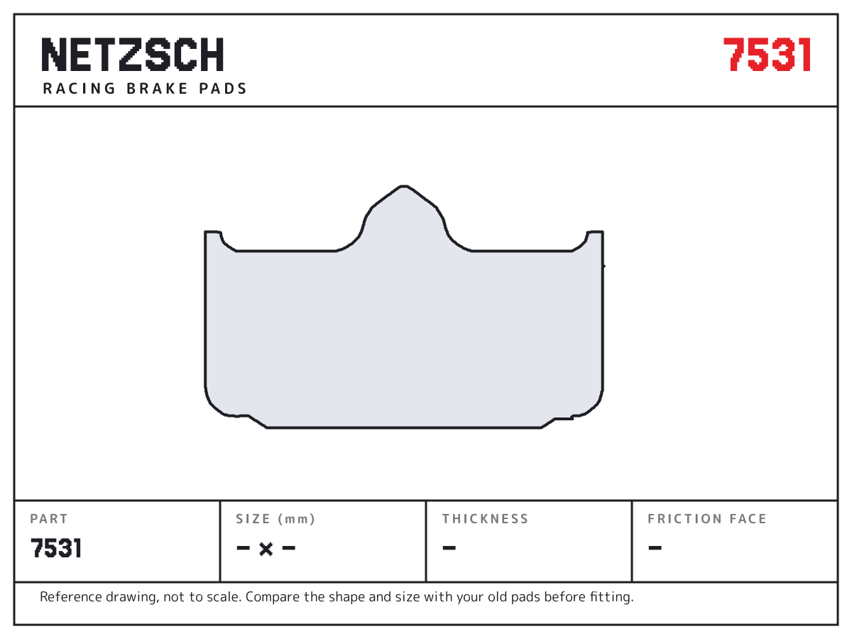 NETZSCH 7531 brake pad drawing: unconfirmed × unconfirmed mm, 10 mm thick