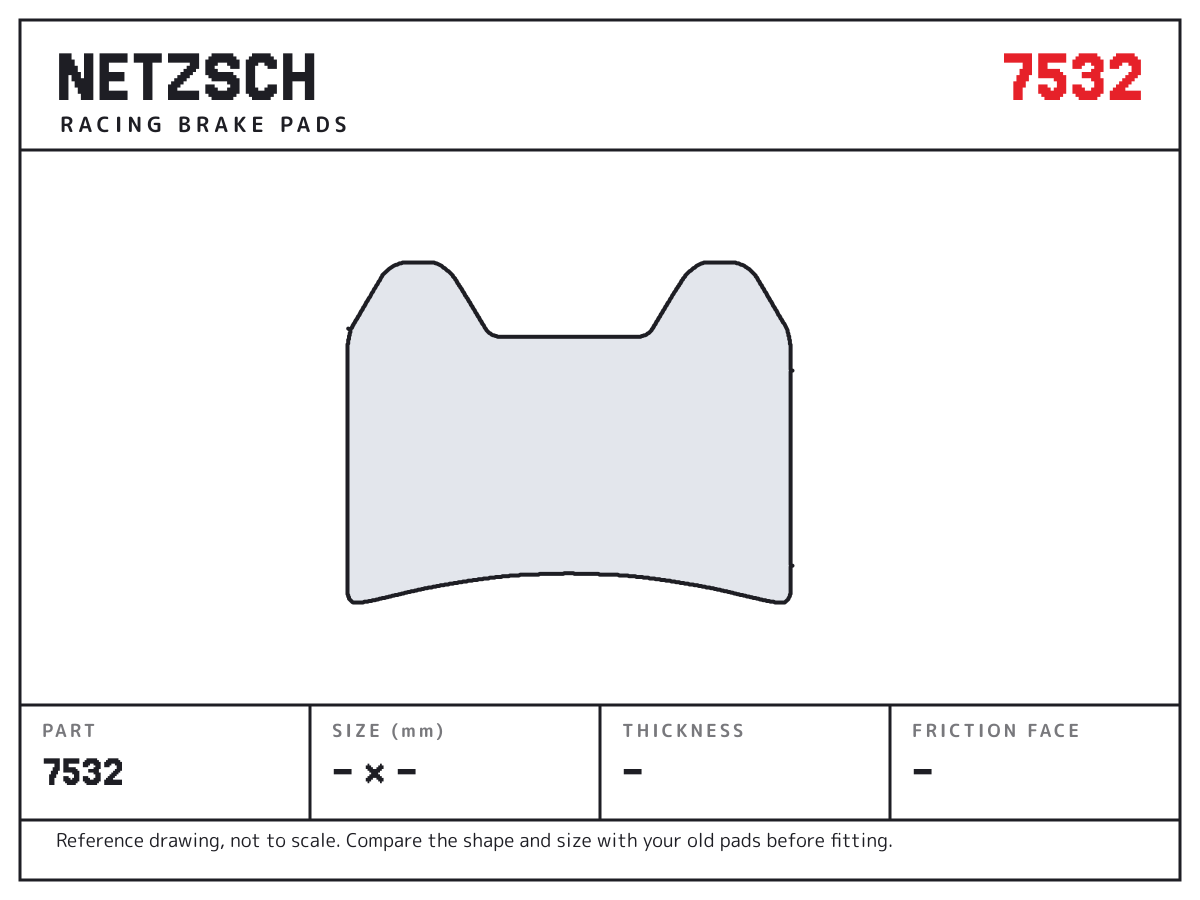 NETZSCH 7532 brake pad drawing: unconfirmed × unconfirmed mm, 9 mm thick
