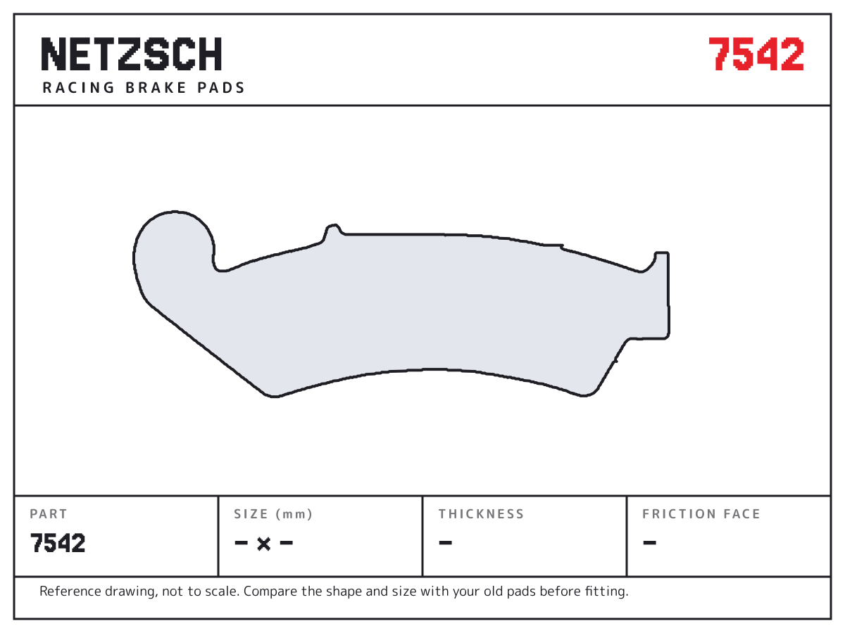 NETZSCH 7542 brake pad drawing: unconfirmed × unconfirmed mm, 8 mm thick