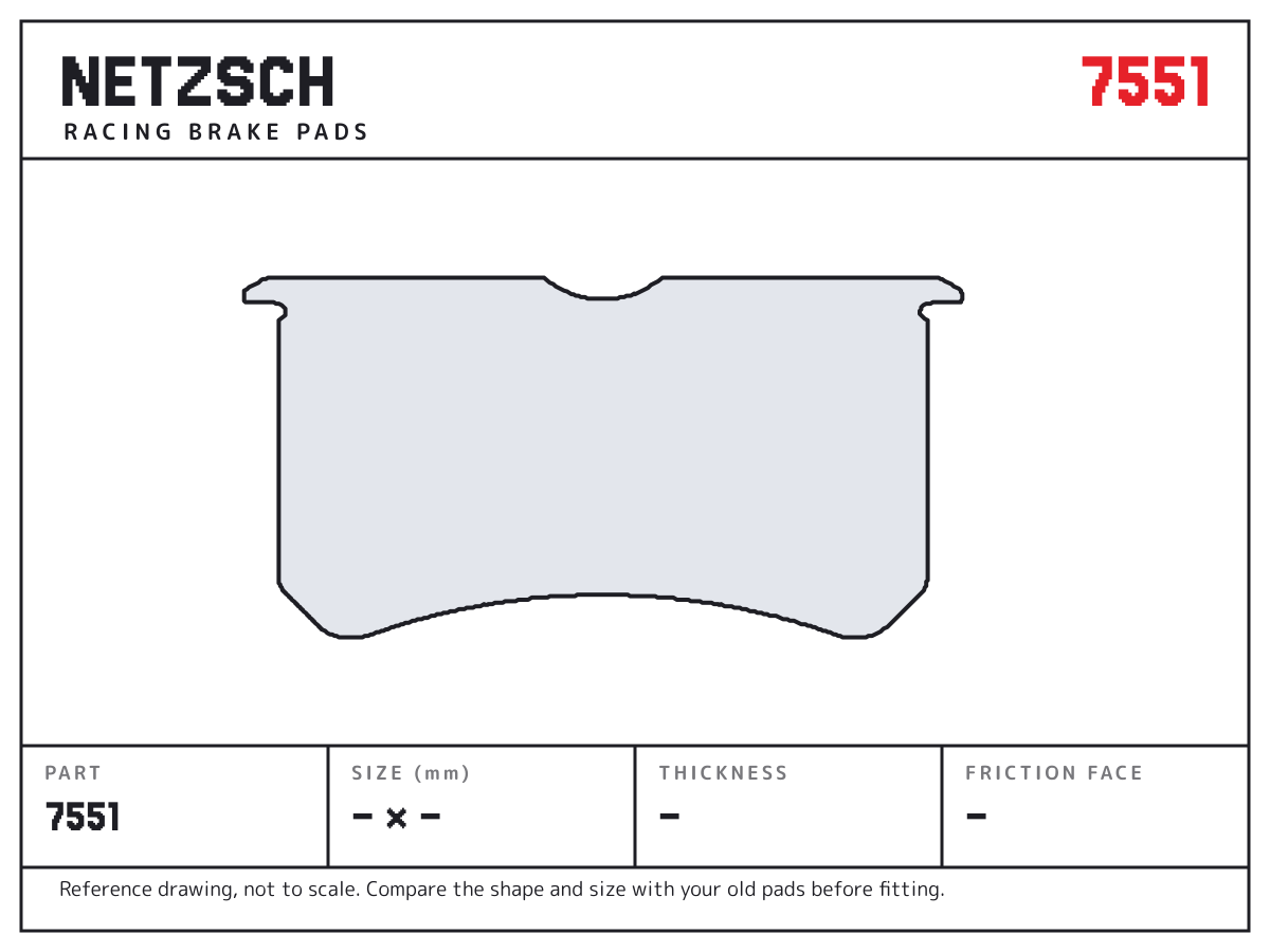 NETZSCH 7551 brake pad drawing: unconfirmed × unconfirmed mm