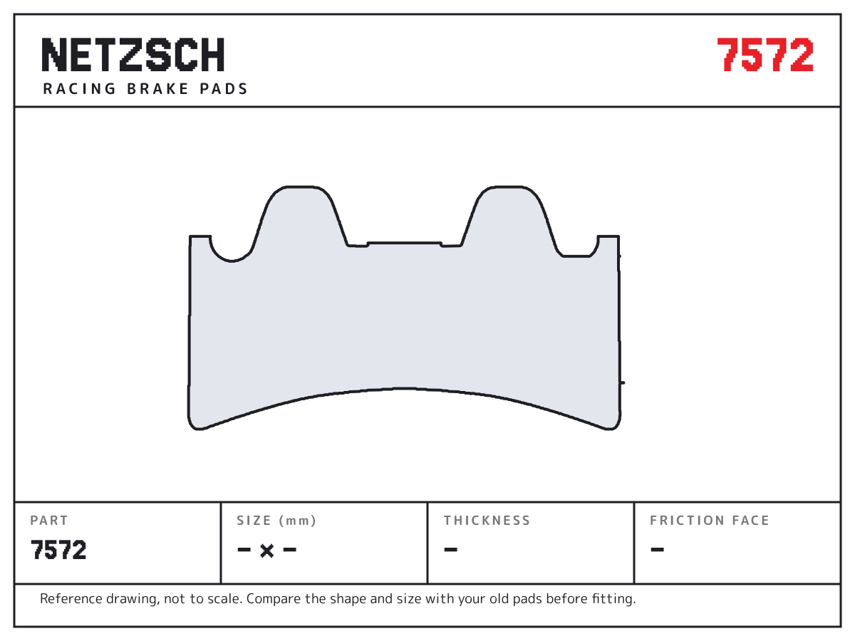 NETZSCH 7572 brake pad drawing: unconfirmed × unconfirmed mm, 9 mm thick