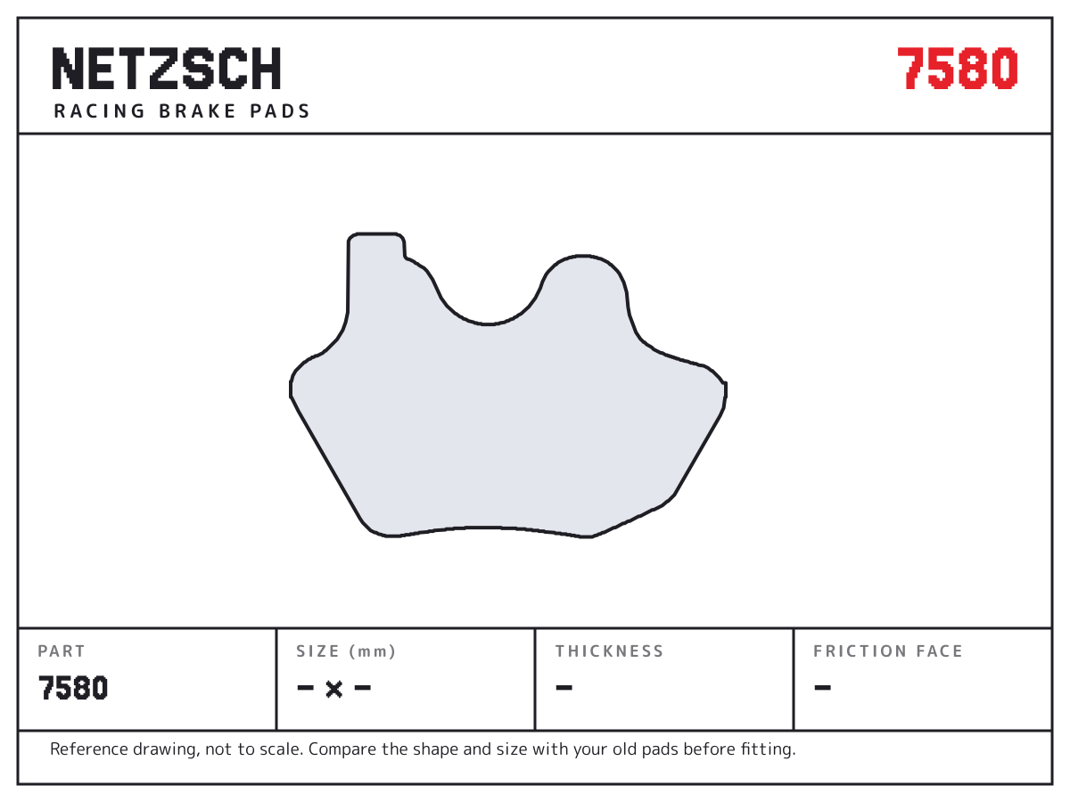 NETZSCH 7580 brake pad drawing: unconfirmed × unconfirmed mm, 8 mm thick