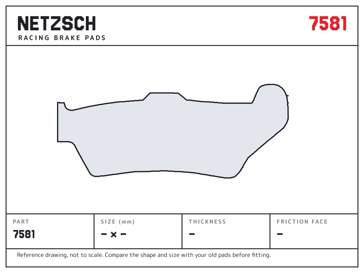 NETZSCH 7581 brake pad drawing: unconfirmed × unconfirmed mm, 8 mm thick