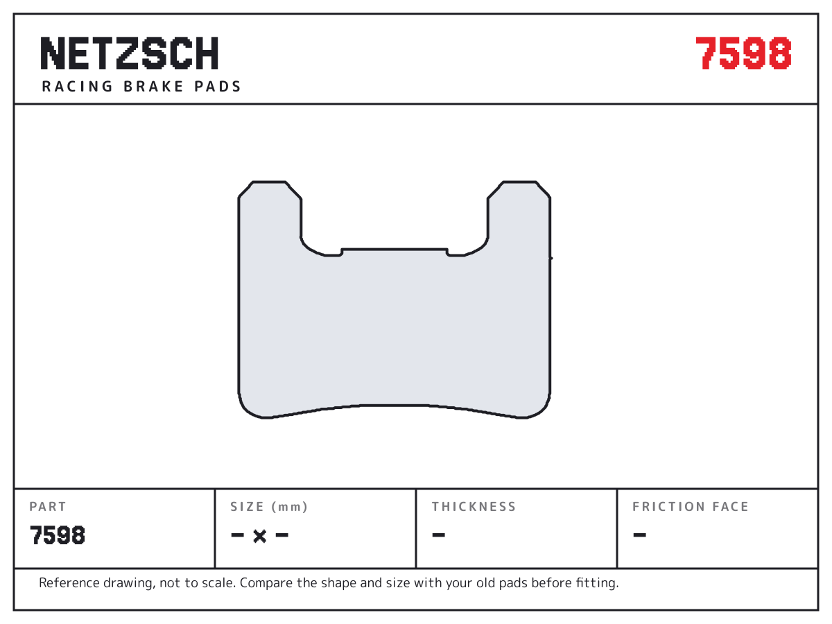 NETZSCH 7598 brake pad drawing: unconfirmed × unconfirmed mm, 8 mm thick