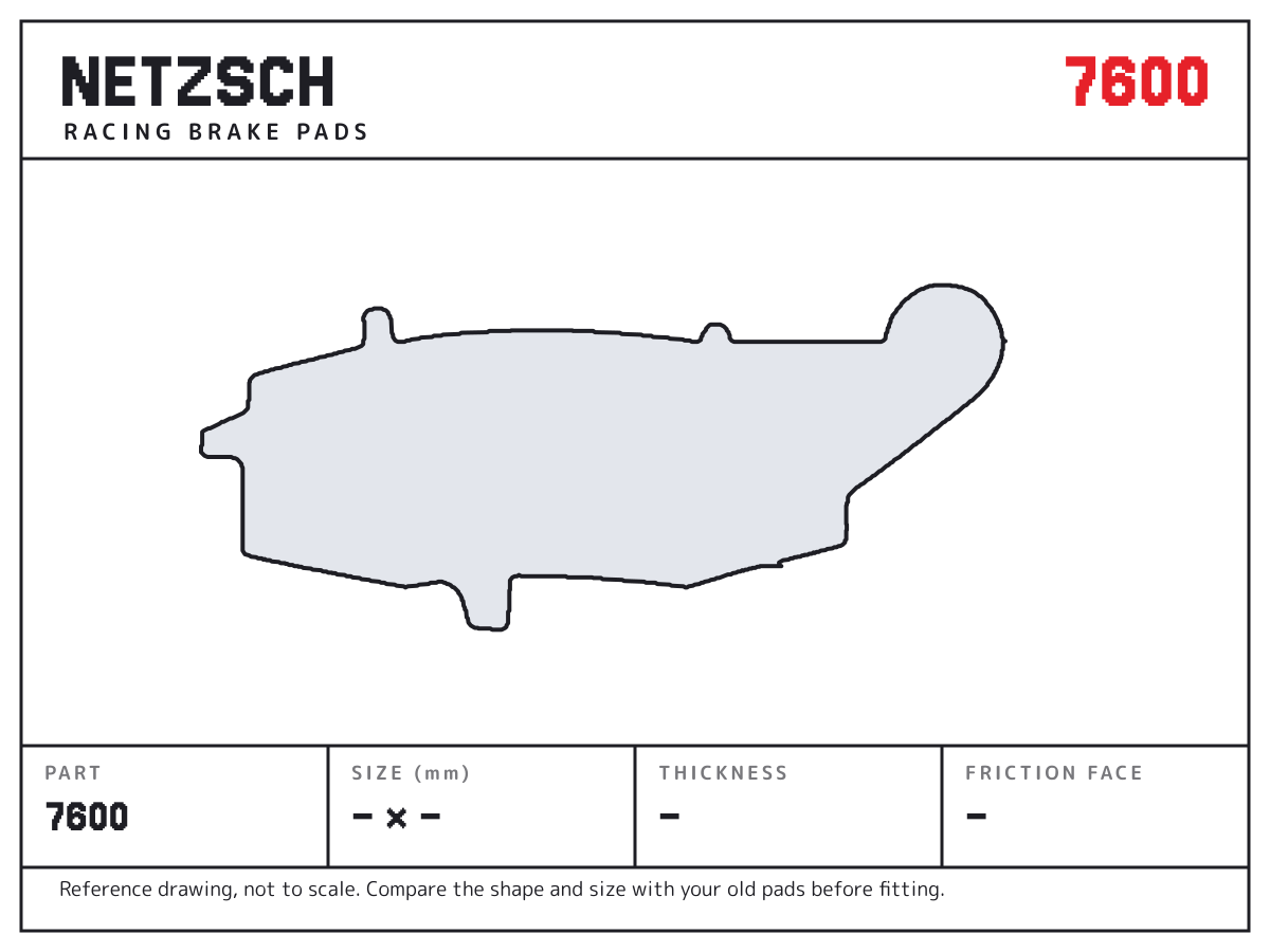 NETZSCH 7600 brake pad drawing: unconfirmed × unconfirmed mm, 8 mm thick