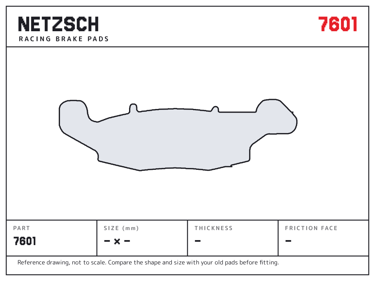 NETZSCH 7601 brake pad drawing: unconfirmed × unconfirmed mm, 8 mm thick