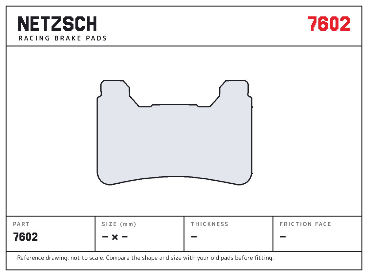 NETZSCH 7602 brake pad drawing: unconfirmed × unconfirmed mm, 8 mm thick