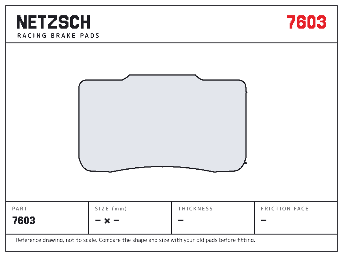 NETZSCH 7603 brake pad drawing: unconfirmed × unconfirmed mm, 8 mm thick
