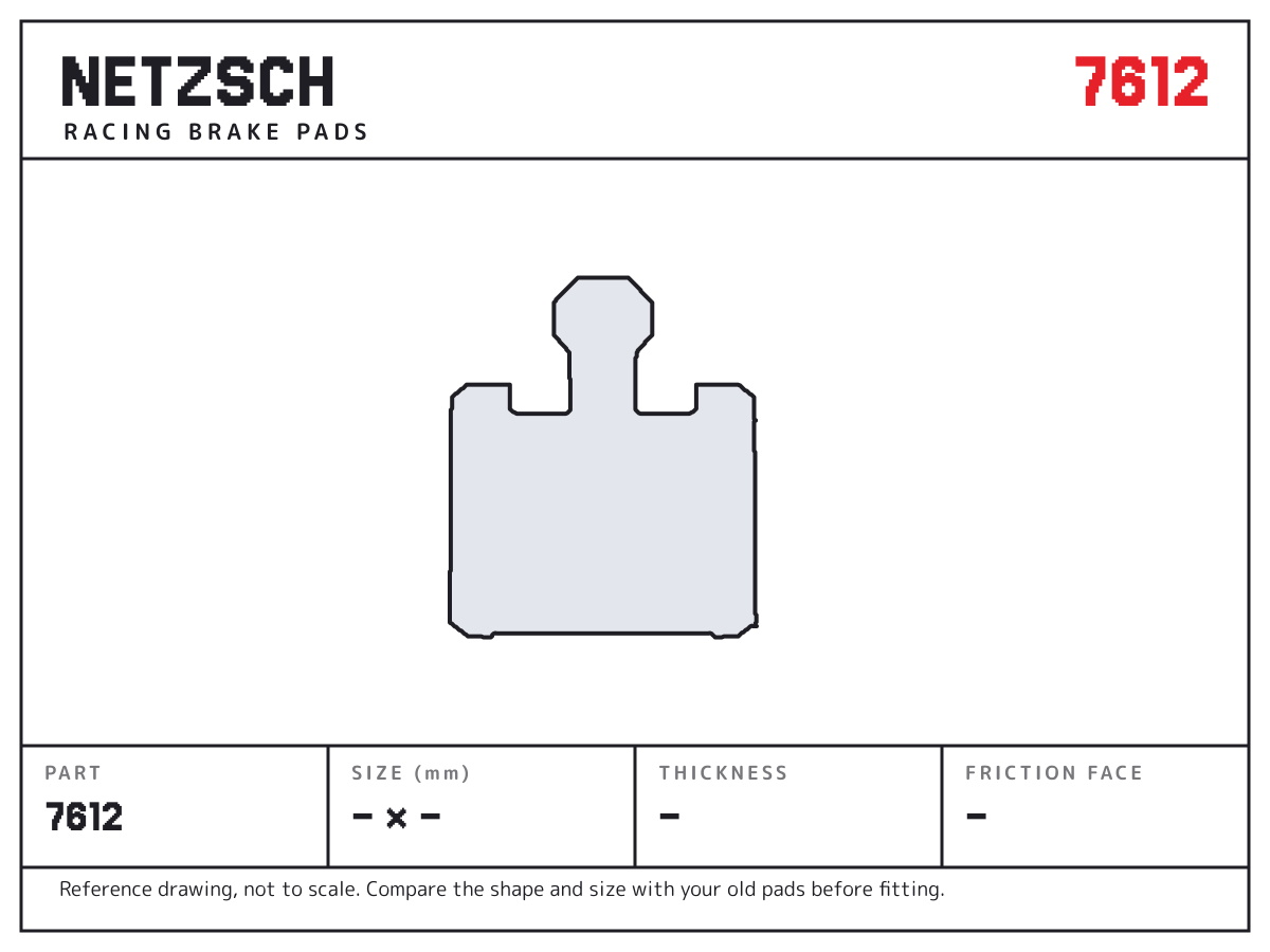 NETZSCH 7612 brake pad drawing: unconfirmed × unconfirmed mm