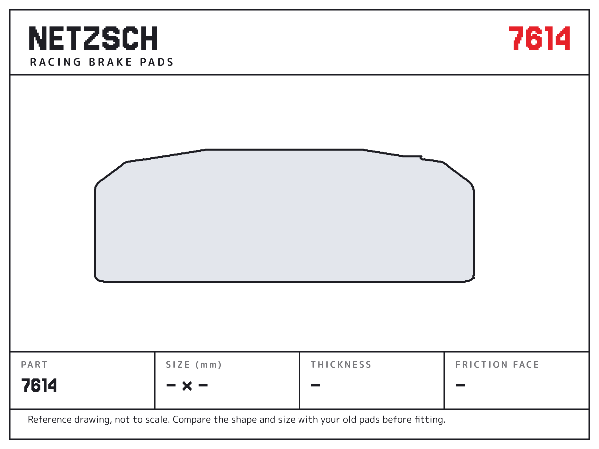 NETZSCH 7614 brake pad drawing: unconfirmed × unconfirmed mm, 10 mm thick