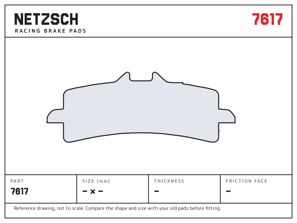 NETZSCH 7617 brake pad drawing: unconfirmed × unconfirmed mm