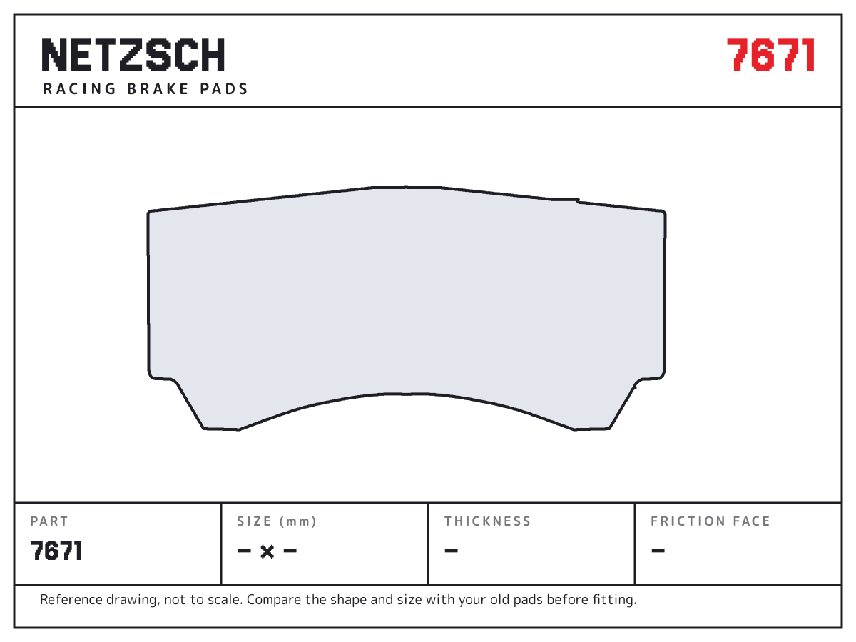 NETZSCH 7671 brake pad drawing: unconfirmed × unconfirmed mm, 16 mm thick