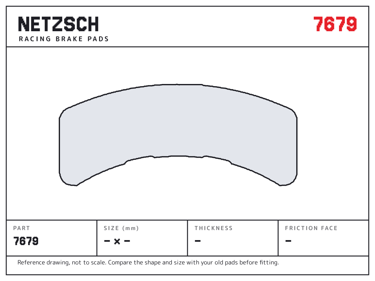 NETZSCH 7679 brake pad drawing: unconfirmed × unconfirmed mm, 25 mm thick