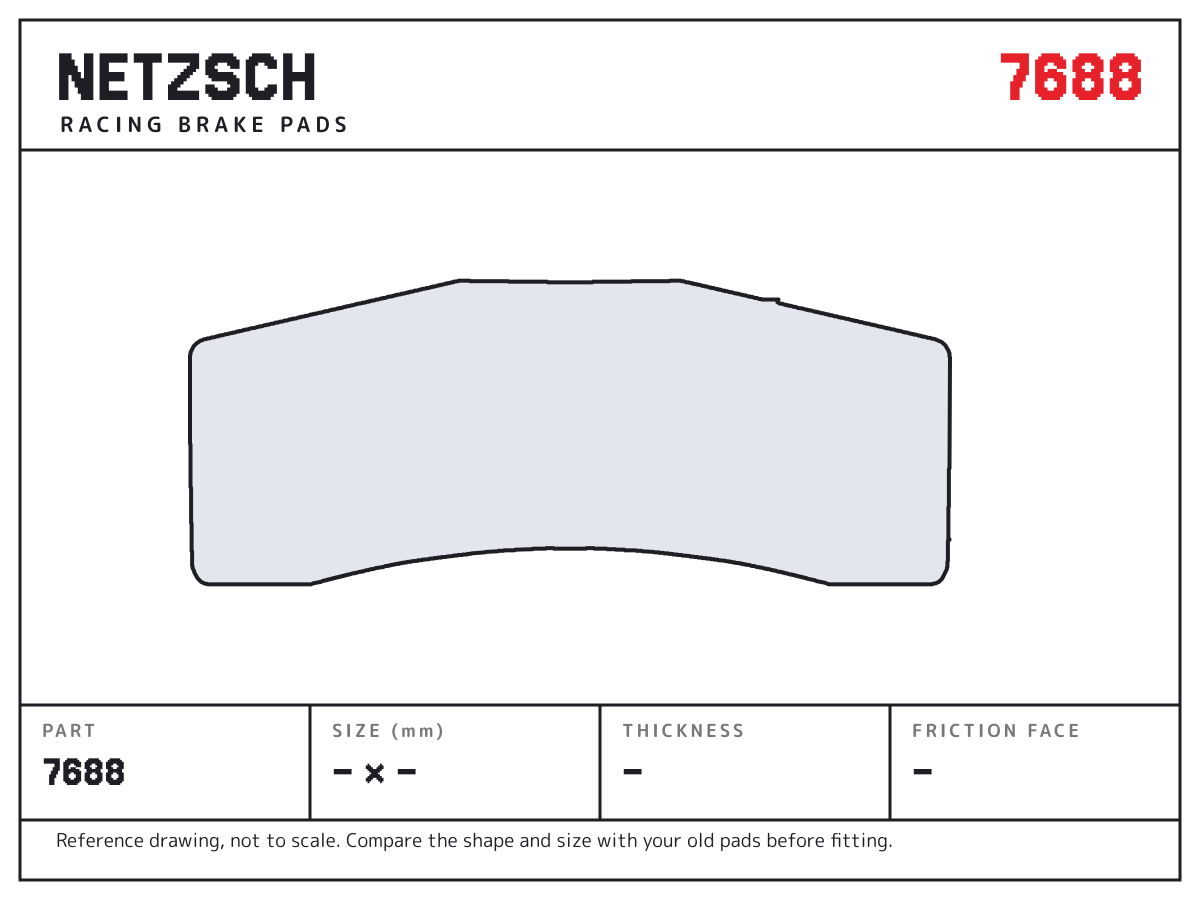 NETZSCH 7688 brake pad drawing: unconfirmed × unconfirmed mm, 16 mm thick