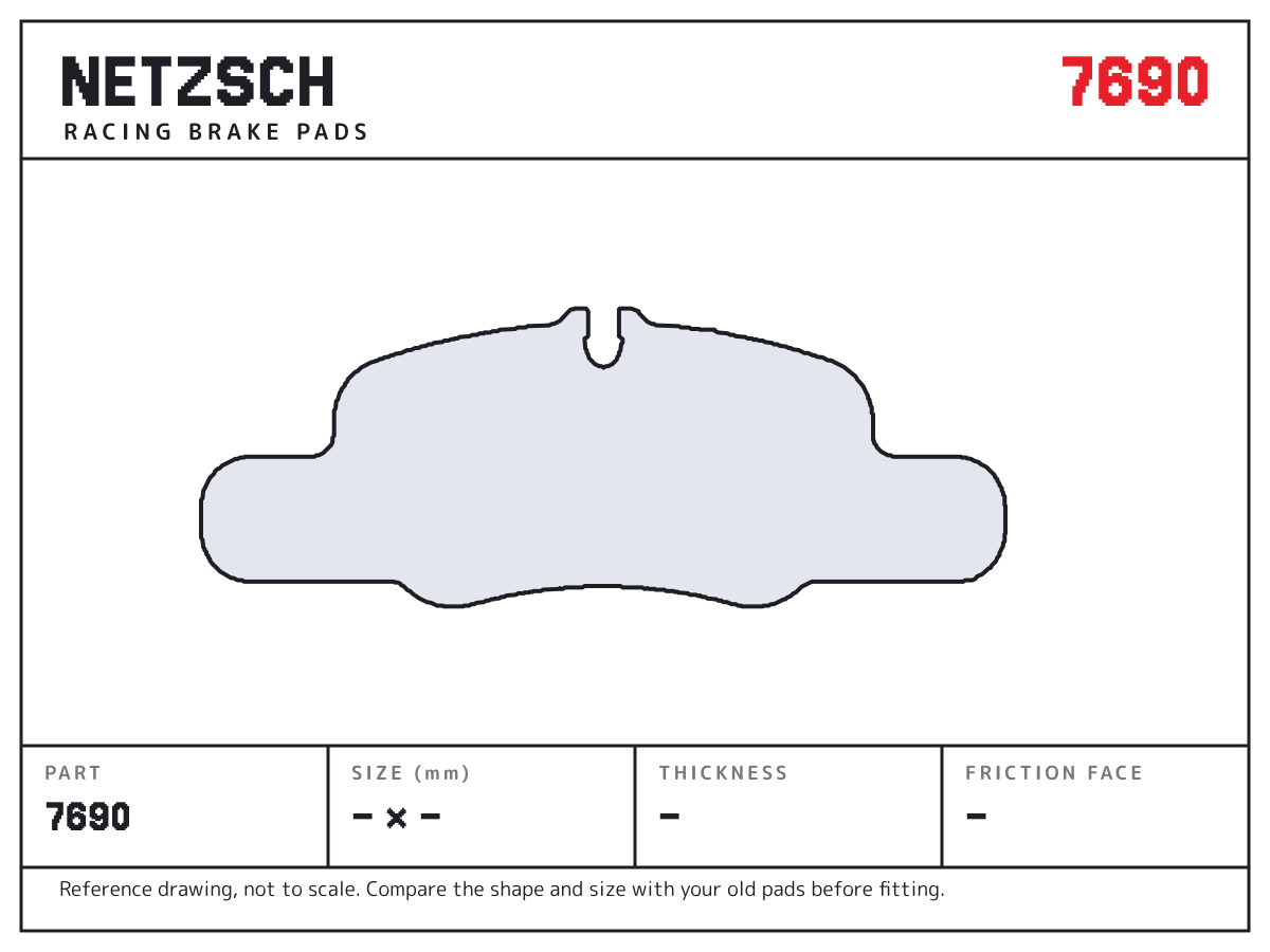 NETZSCH 7690 brake pad drawing: unconfirmed × unconfirmed mm, 16 mm thick