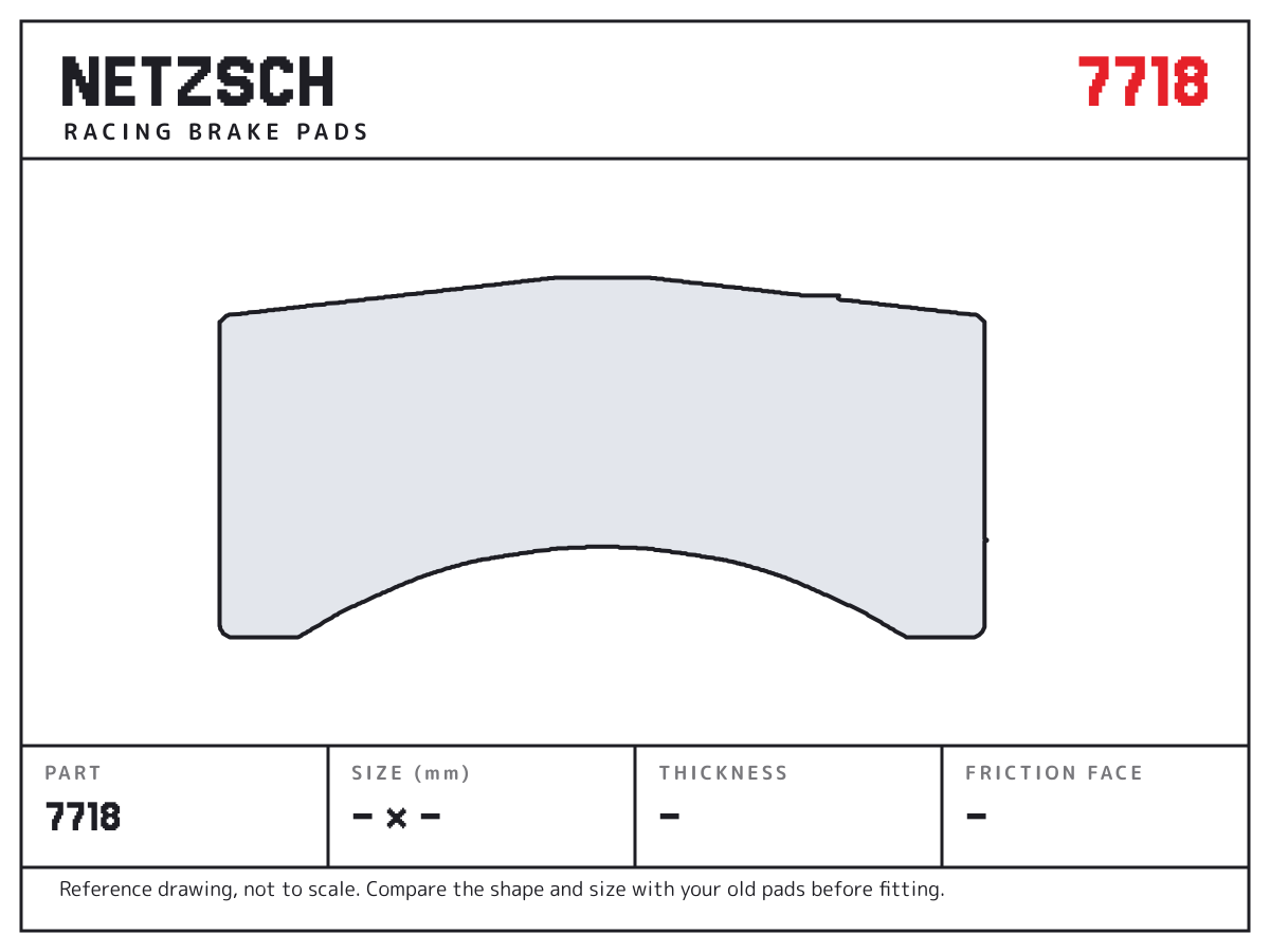 NETZSCH 7718 brake pad drawing: unconfirmed × unconfirmed mm, 18 mm thick