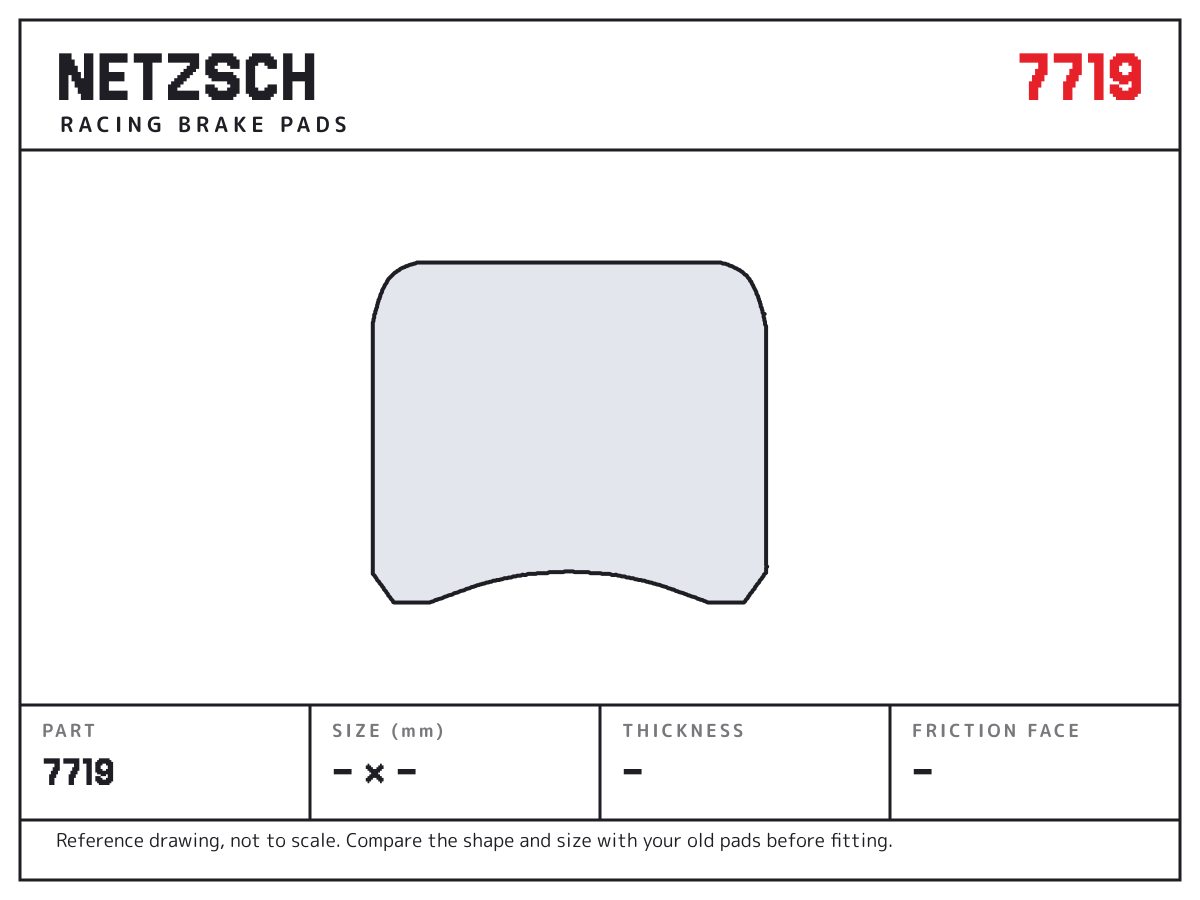 NETZSCH 7719 brake pad drawing: unconfirmed × unconfirmed mm, 11 mm thick