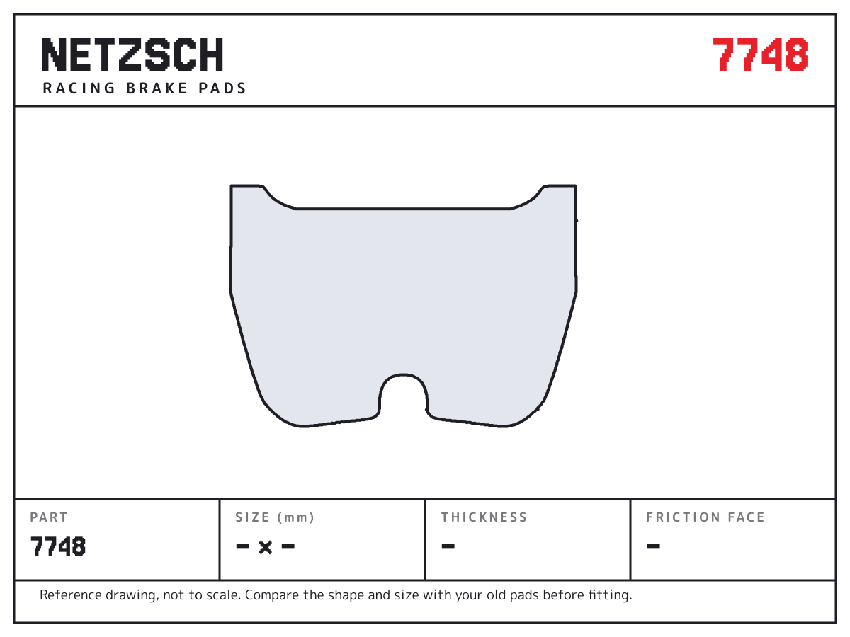NETZSCH 7748 brake pad drawing: unconfirmed × unconfirmed mm, 20 mm thick