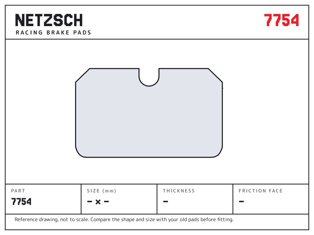 NETZSCH 7754 brake pad drawing: unconfirmed × unconfirmed mm, 16 mm thick