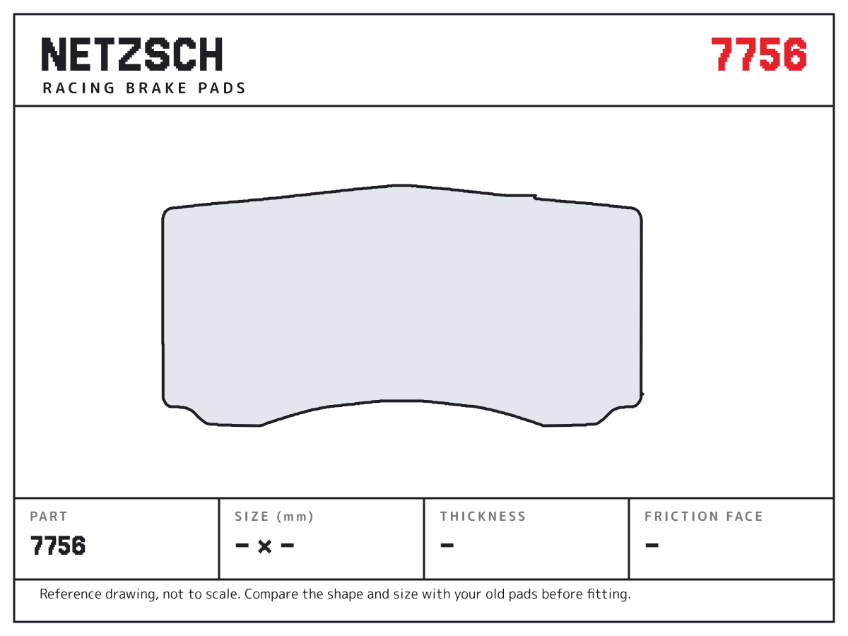 NETZSCH 7756 brake pad drawing: unconfirmed × unconfirmed mm, 20 mm thick
