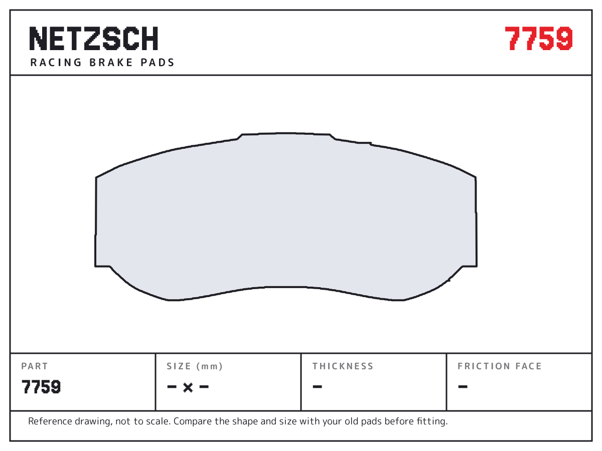 NETZSCH 7759 brake pad drawing: unconfirmed × unconfirmed mm, 25 mm thick