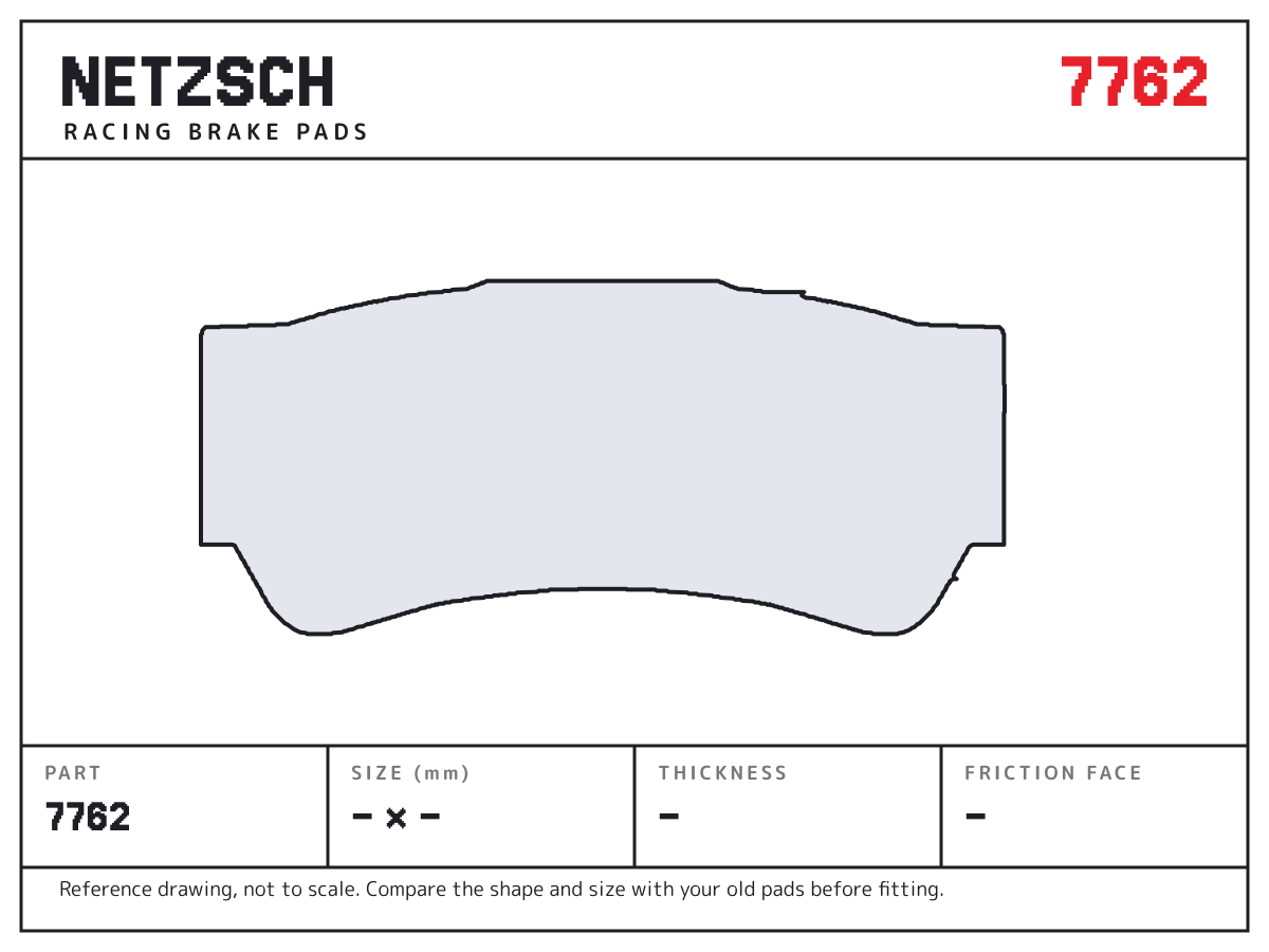 NETZSCH 7762 brake pad drawing: unconfirmed × unconfirmed mm, 16 mm thick