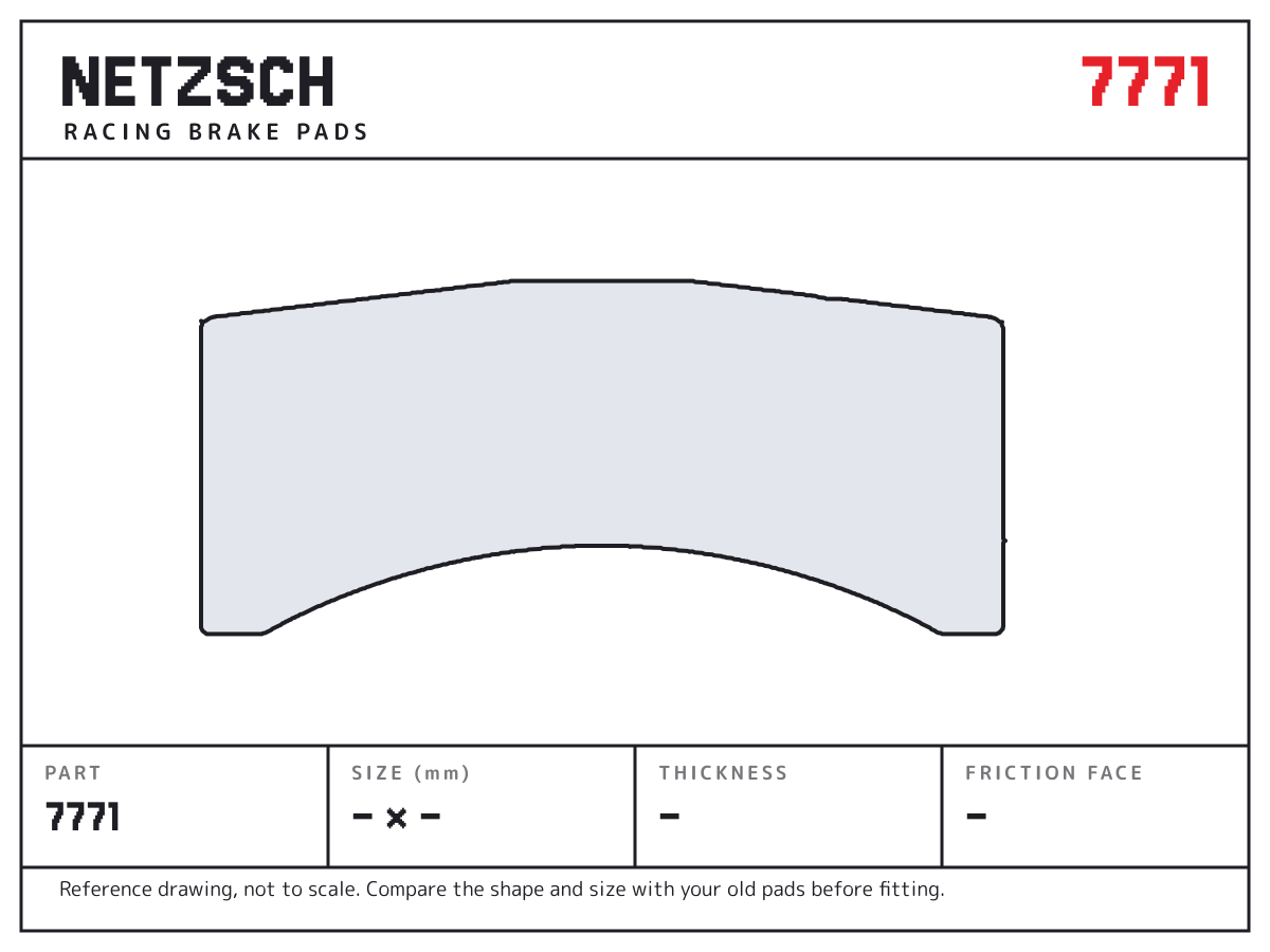 NETZSCH 7771 brake pad drawing: unconfirmed × unconfirmed mm, 26 mm thick