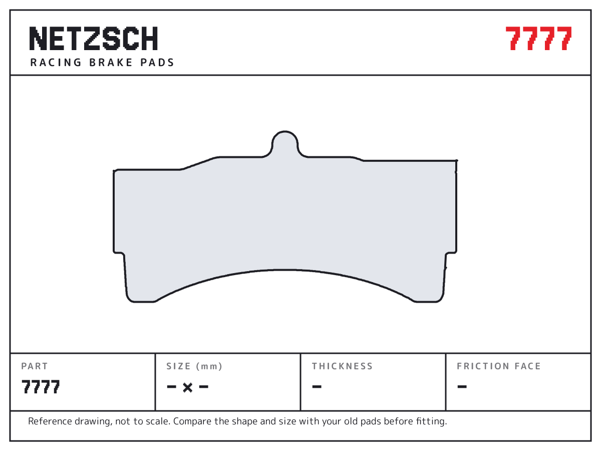 NETZSCH 7777 brake pad drawing: unconfirmed × unconfirmed mm, 30 mm thick