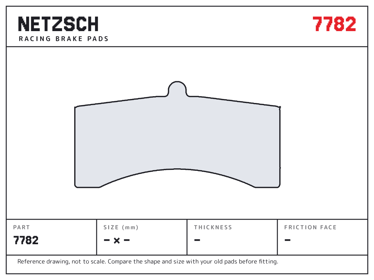NETZSCH 7782 brake pad drawing: unconfirmed × unconfirmed mm, 28 mm thick