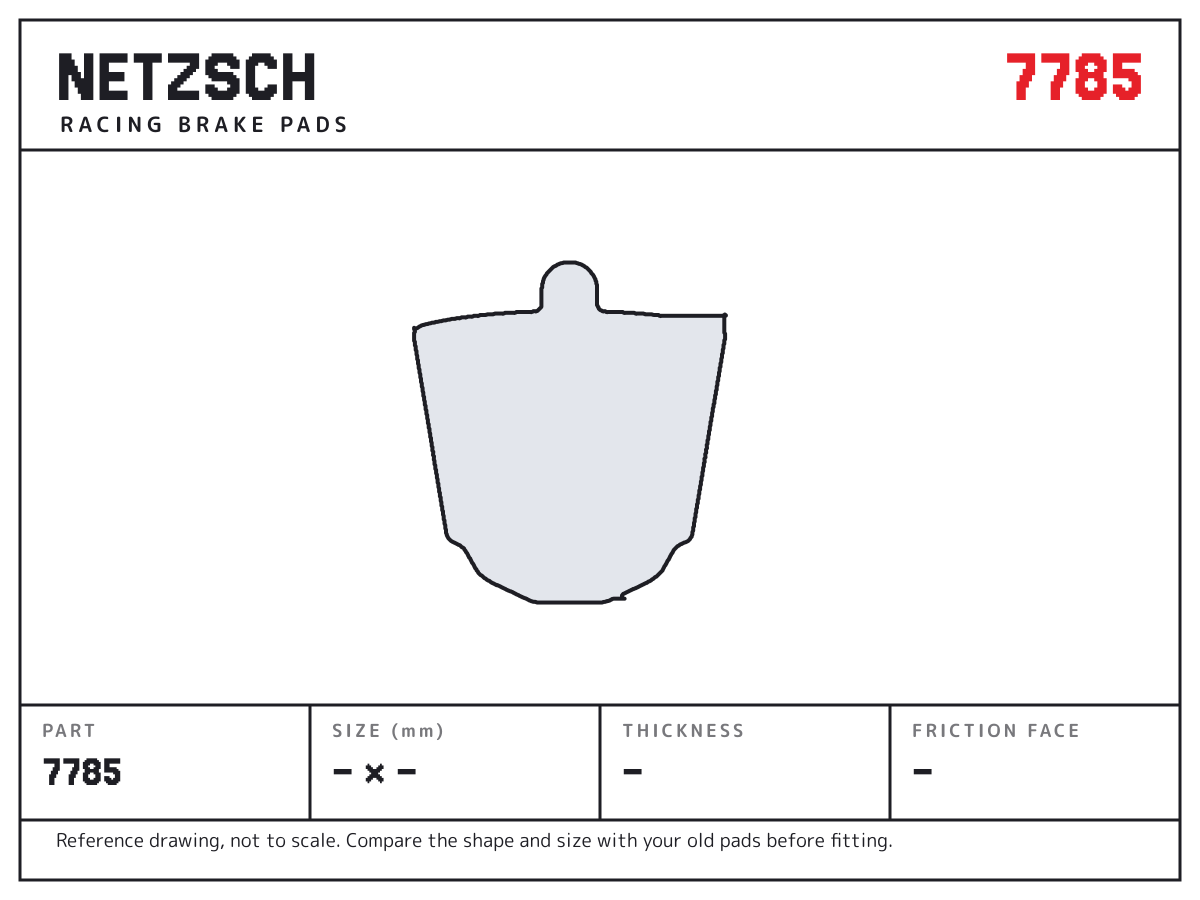NETZSCH 7785 brake pad drawing: unconfirmed × unconfirmed mm, 20 mm thick
