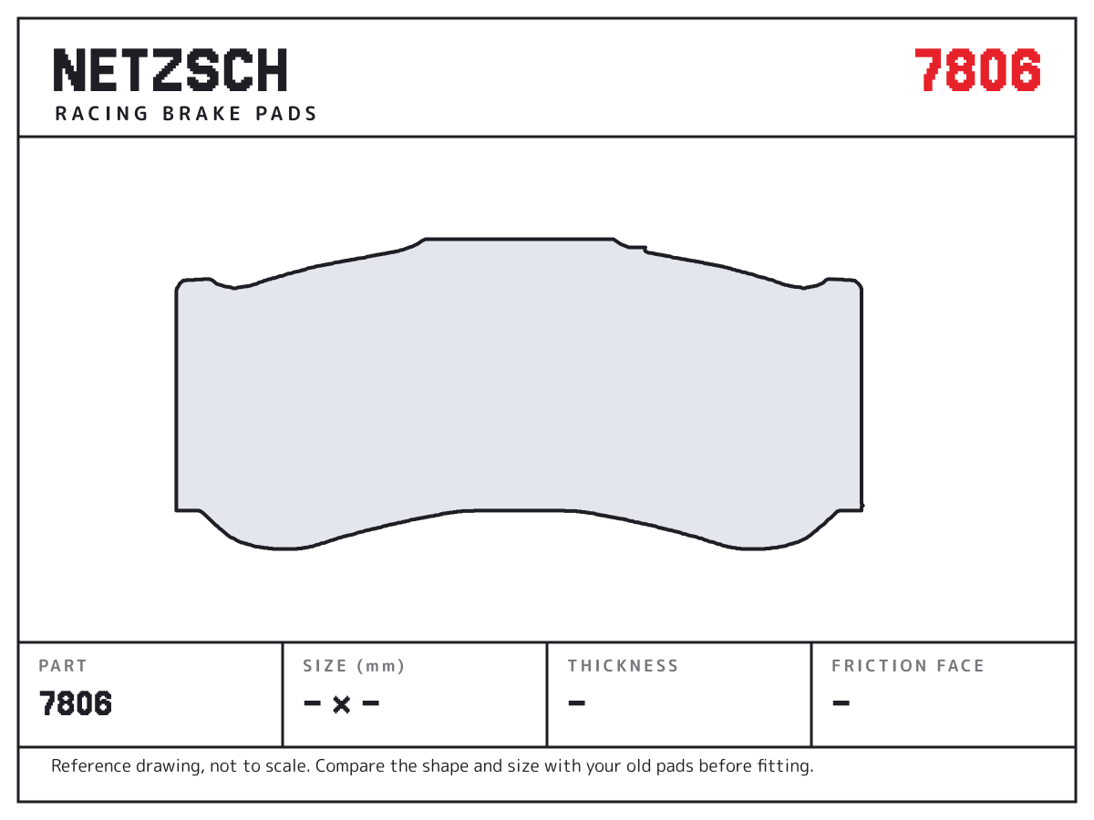 NETZSCH 7806 brake pad drawing: unconfirmed × unconfirmed mm, 28 mm thick
