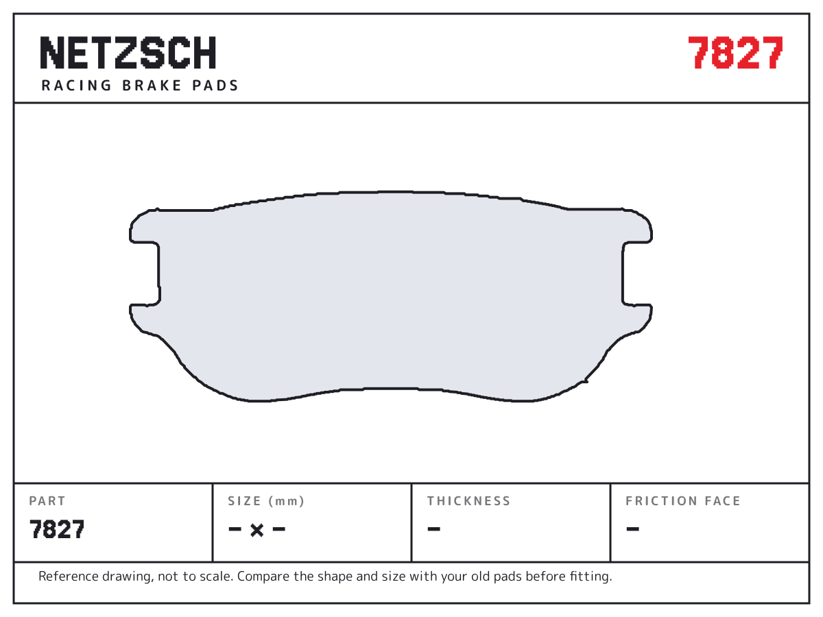 NETZSCH 7827 brake pad drawing: unconfirmed × unconfirmed mm, 20 mm thick