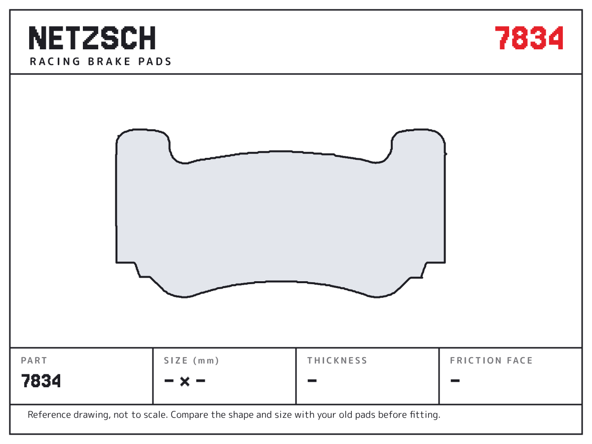 NETZSCH 7834 brake pad drawing: unconfirmed × unconfirmed mm, 16 mm thick